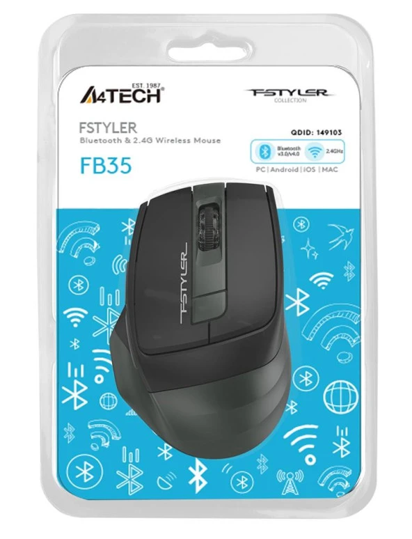A4 Tech Fb35 Yeşil Bluetooth+2.4G Nano Kablosuz Optik 2000 Dpi Mouse - Resim 2
