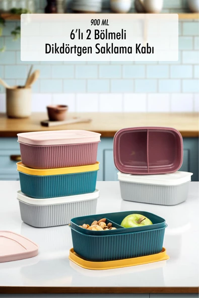 6 Adet Bölmeli Saklama Kabı & Kahvaltılık  (900 ML) ürün görseli 1