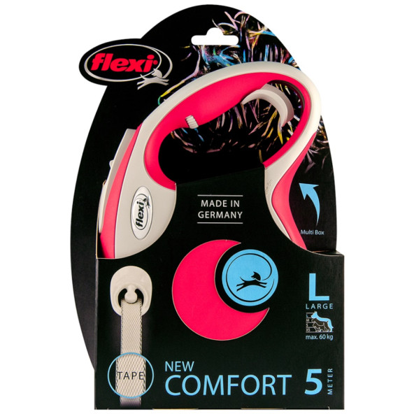 Flexi new comfort l boy şerit tasma large 5 metre otomatik şeritli köpek uzatma max 50kg kırmızı flexi ürün görseli 1
