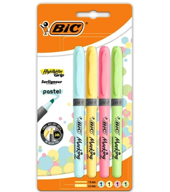 Bic Fosforlu Kalem Seti Pastel 4Lü ürün görseli 1