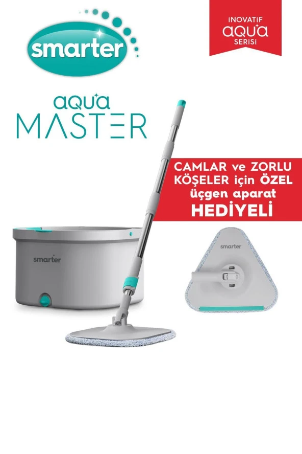 SMARTER AQUA MASTER + ÜÇGEN APARAT TEMİZ & KİRLİ SUYU AYIRMA ÖZELLİĞİ OTOMATİK TEMİZLİK SETİ MOP PASPAS CAM VE KÖŞE İÇİN ürün görseli 1