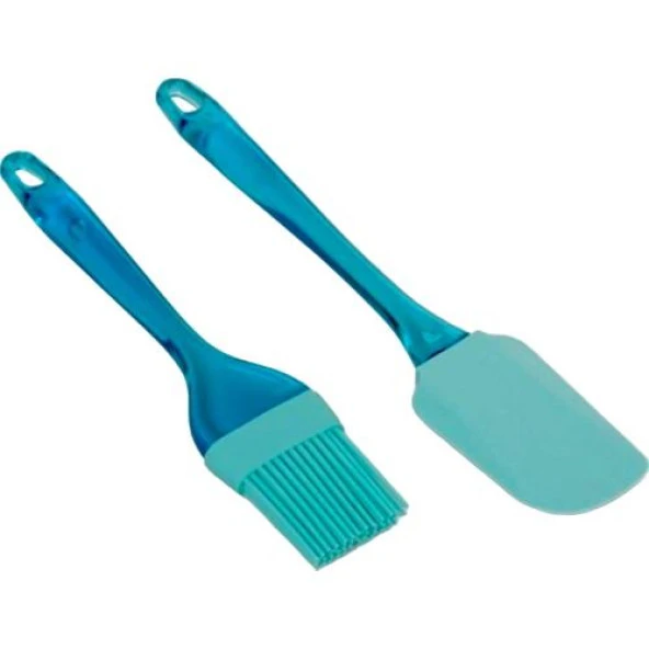 SİLİKON FIRÇA VE SPATULA 2 Lİ SET-MAVİ ürün görseli 1