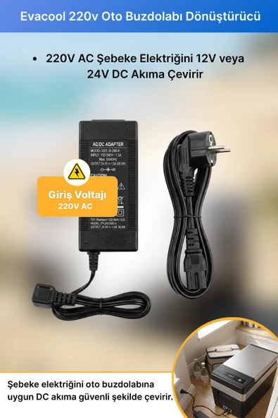 Evacool 220v Oto Buzdolabı Dönüştürücü Adaptör Ev Adaptörü - Resim 4