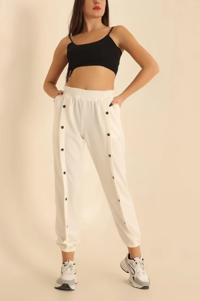 VioShine Kadın Beli Lastikli Düğme Detaylı Pantolon ürün görseli 1