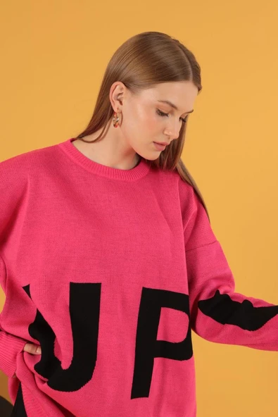 VioShine Kadın Oversize Baskılı Triko Kazak - Resim 8