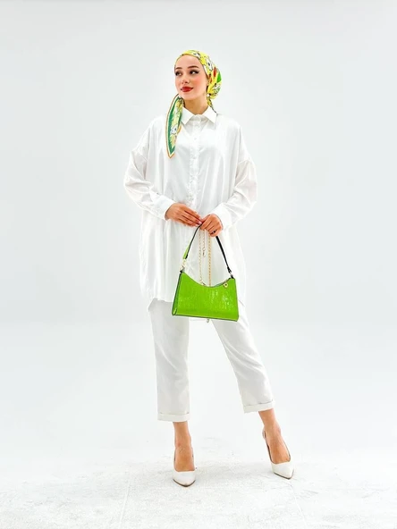 VıoShıne Kadın Oversize Saten Gömlek - Resim 3