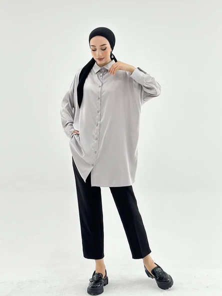 VıoShıne Kadın Oversize Saten Gömlek ürün görseli 1
