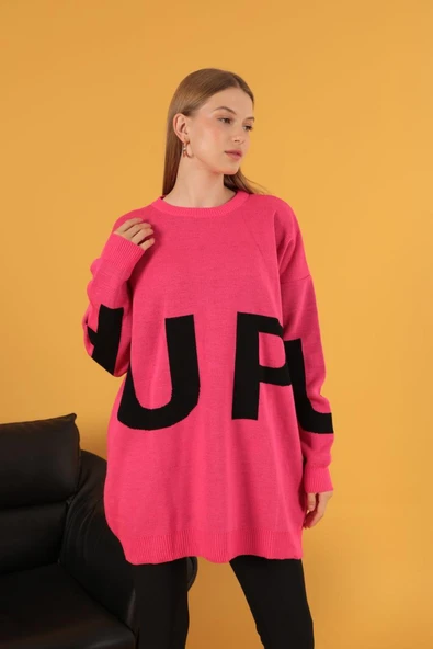 VioShine Kadın Oversize Baskılı Triko Kazak - Resim 7