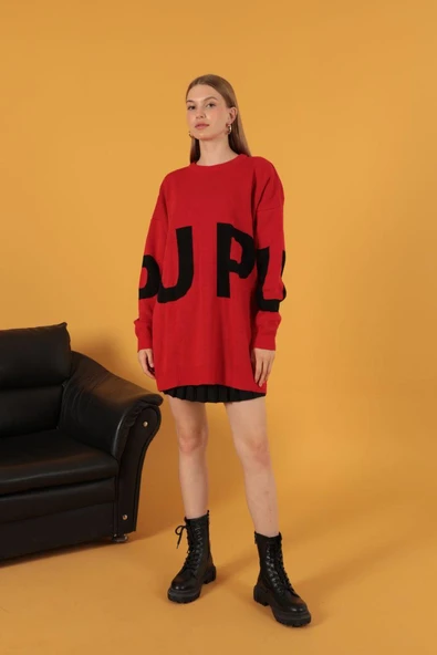 VioShine Kadın Oversize Baskılı Triko Kazak - Resim 10