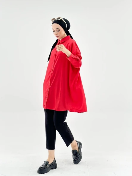 VıoShıne Kadın Oversize Saten Gömlek - Resim 7