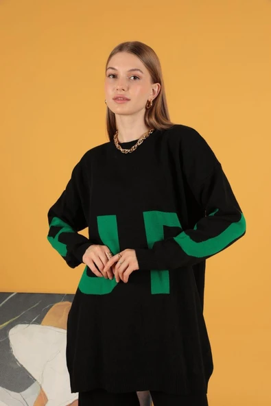 VioShine Kadın Oversize Baskılı Triko Kazak - Resim 5