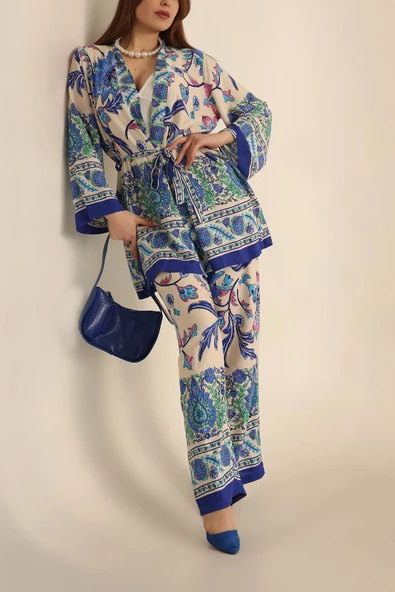 VıoShıne Kadın Bağlamalı Viskon Kimono Takım ürün görseli 1