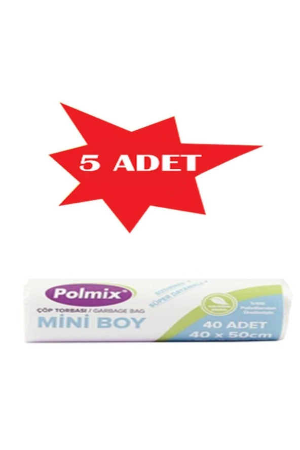 Polmix 5 Adet Çöp Torbası Çöp Poşeti Mini Boy 70 Gram 40 X 45 12 Mikron Çift Kat Şeffaf ürün görseli 1