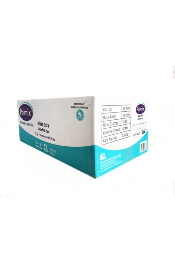 Polmix Çöp Torbası Çöp Poşeti Mini Boy 70 gram 40 X 45 12 Mikron Çift Kat Şeffaf 1 Koli 50 Paket ürün görseli 1