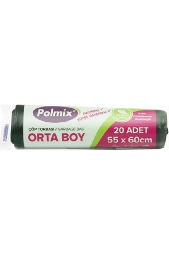Polmix Endüstriyel Orta Boy Çöp Torbası Siyah 55 X 60 Cm 150 Gr ürün görseli 1