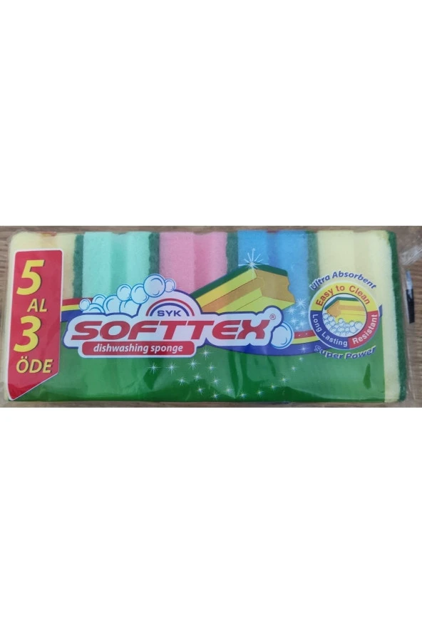 syk softtex 5'li Oluklu Bulaşık Süngeri ürün görseli 1