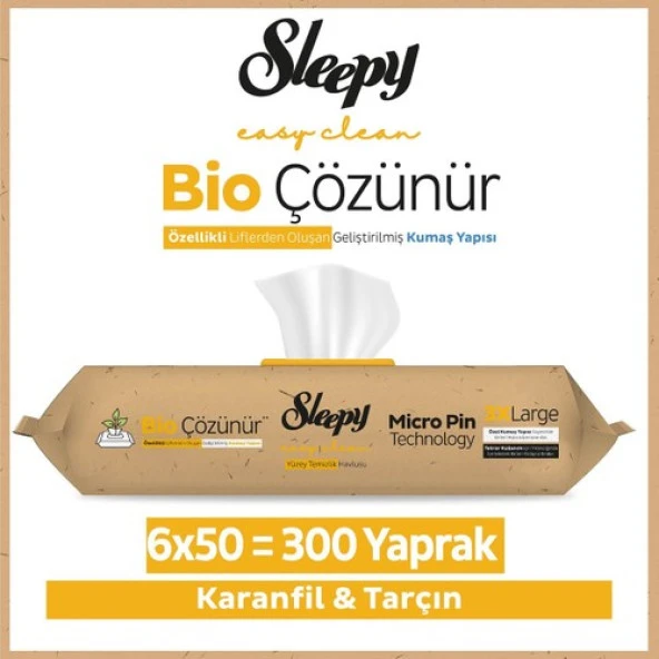 Sleepy Easy Clean Bio Çözünür Karanfil ve Tarçın Yüzey Temizlik Havlusu 6X50 (300 Yaprak) ürün görseli 1