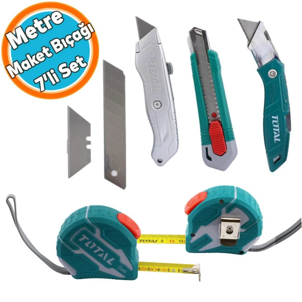 Metre Ve Maket Bıçağı Seti Şerit Metre Halı Kesme Maket Bıçağı Yedek Bıçak 10'lu Total TOS23037E ürün görseli 1