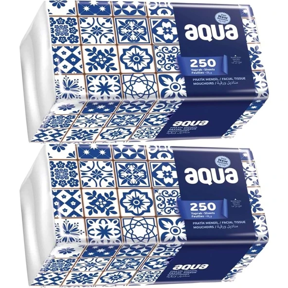 Aqua Pratik Mendil 250 Yaprak Tekli Pk (2 Li Set) ürün görseli 1