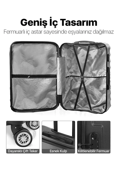 Polo&Sky Elmas Model Siyah Renk 3'lü Valiz Bavul Seti - Resim 2