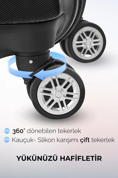 Polo&Sky Elmas Model Siyah Renk 3'lü Valiz Bavul Seti - Resim 4