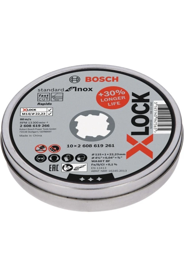Bosch X-LOCK SDInoxR KesmeTaşı115*1mmDüz10lu ürün görseli 1