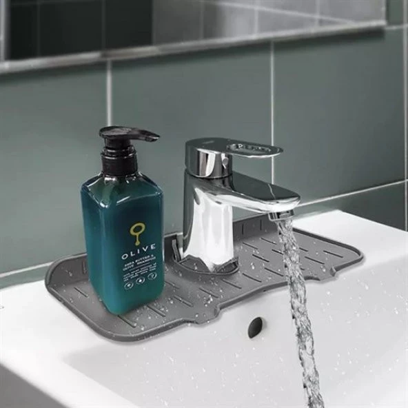 Lavabo İçin Silikon Esnek Mat Musluk Sapı Damlama Tutucu Raf Mutfak Tezgahı Sıçrama Koruma ürün görseli 1