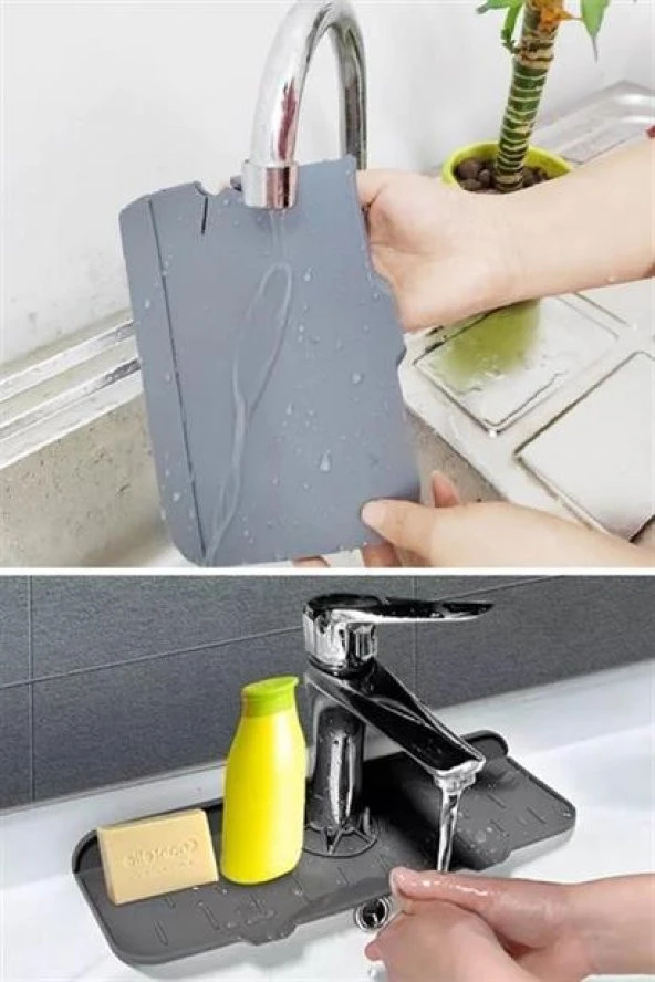 Lavabo İçin Silikon Esnek Mat Musluk Sapı Damlama Tutucu Raf Mutfak Tezgahı Sıçrama Koruma ürün görseli 1