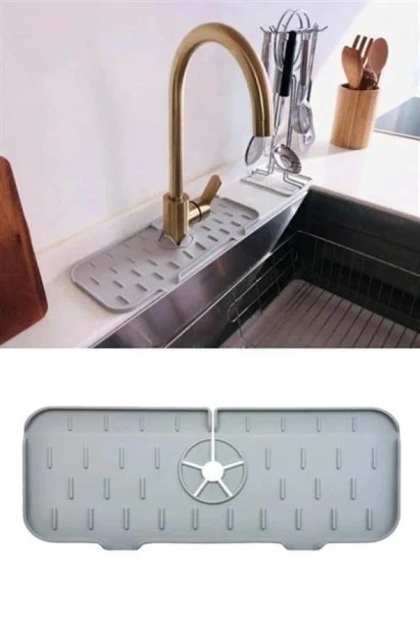 Lavabo İçin Silikon Esnek Mat Musluk Sapı Damlama Tutucu Raf Mutfak Tezgahı Sıçrama Koruma ürün görseli 1