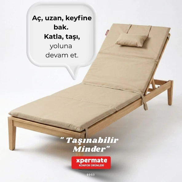 Katlanır Şezlong Minderi - Taşınabilir Kamp Yatağı Su Itici Kumaş 180x60x2 Bej ürün görseli 1