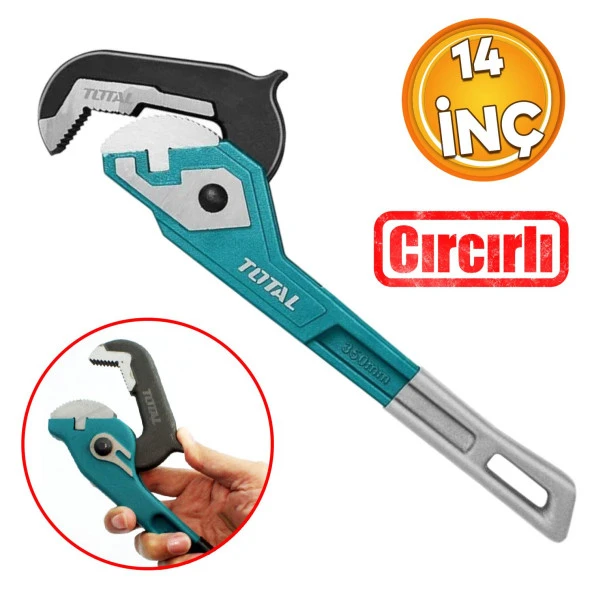 Total Cırcırlı Boru Anahtarı 14'' İngiliz Anahtar 5.2 cm Ağız 35 Cm Boy Çırçırlı Sökme Sıkma Tutma ürün görseli 1