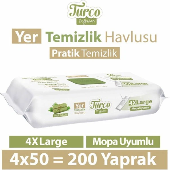 Baby Turco Turco Doğadan Yer Temizlik Havlusu Yeşil Sabun 4X50(200 Yaprak) ürün görseli 1