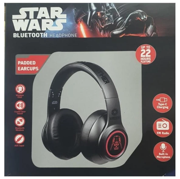 Star Wars Darth Vader Bluetooth Kulaklık Led Işıklı Mikrofonlu Kablosuz Radyolu Lisanslı SW-2021-DS ürün görseli 1