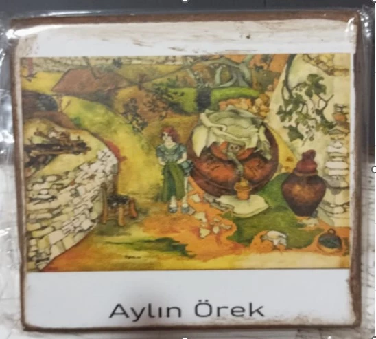Kıbrıs İşi  Aylin Örek Ahşap Baskılı Bardak Altlığı ürün görseli 1