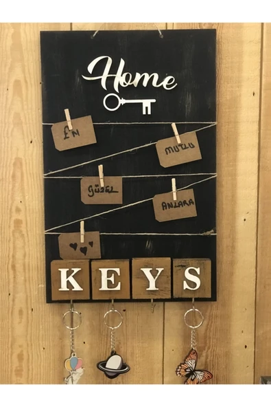 Dekoratif Home Keys Ahşap Resimlik Ve Notluk (siyah) ürün görseli 1