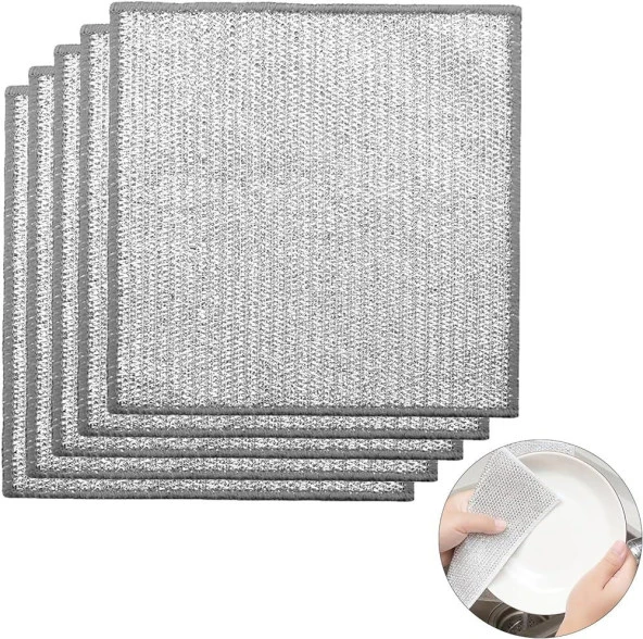 Bulaşık Ovma Ovalama Yanmış Yağ Ağır Kir Bezi Teli Telli Bez - 20x20 Cm. - 5 Adetlik Paket ürün görseli 1