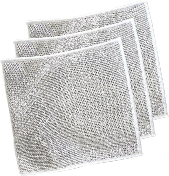 Bulaşık Ovma Ovalama Yanmış Yağ Ağır Kir Bezi Teli Telli Bez - 20x20 Cm. - 3 Adetlik Paket ürün görseli 1