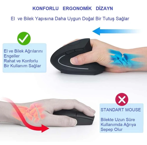 Alfalink Kablosuz Ergonomik Dikey Mouse 1600 DPI - Resim 2