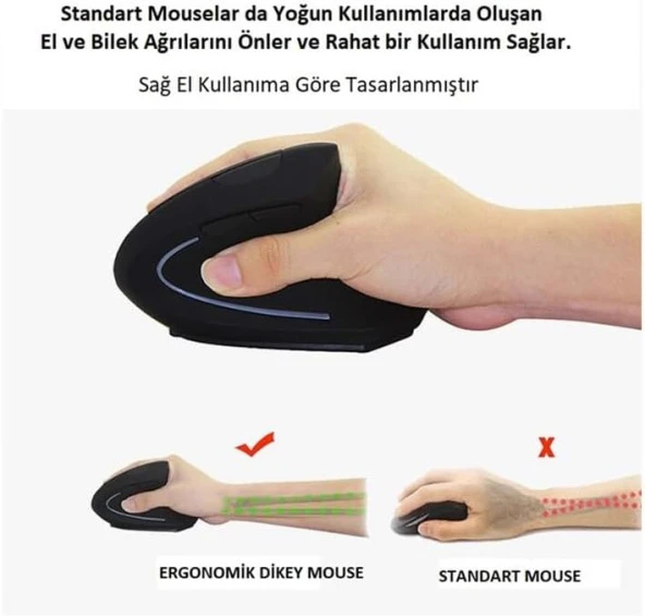 Alfalink Kablosuz Ergonomik Dikey Mouse 1600 DPI - Resim 5