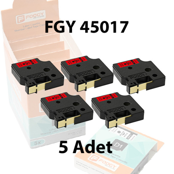 Foogy Dymo D1 Muadili Etiket Plastik Kırmızı - 12 mm x 7 mt - 45017 - Eko Paket 5 li ürün görseli 1