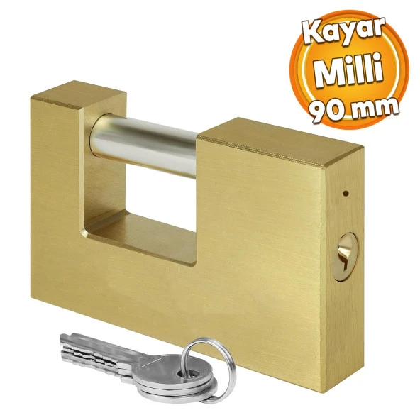 Kepenk İşyeri Kapısı Kilidi Yassı Çelik Kayar Milli Asma Kilit Kapı Emniyet 90 mm 3 Anahtarlı Metal ürün görseli 1