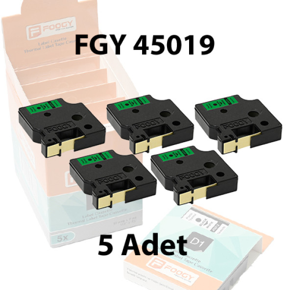 Foogy Dymo D1 Muadili Etiket Plastik Yeşil - 12 mm x 7 mt - 45019 - Eko Paket 5 li ürün görseli 1