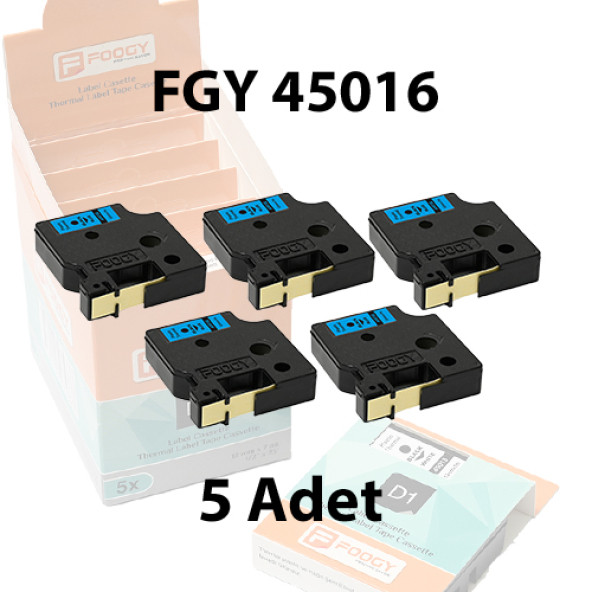 Foogy Dymo D1 Muadili Etiket Plastik Mavi - 12 mm x 7 mt - 45016 - Eko Paket 5 li ürün görseli 1