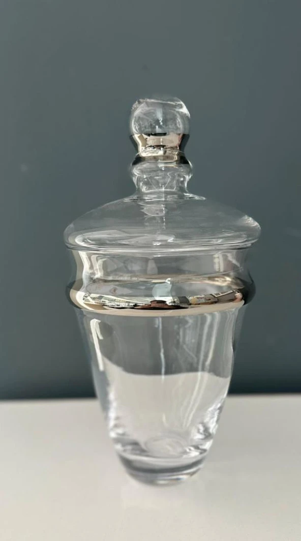 DECORİUM CAM AYAKLI KAVANOZ DALIA PLATİN  M06466-AB ürün görseli 1