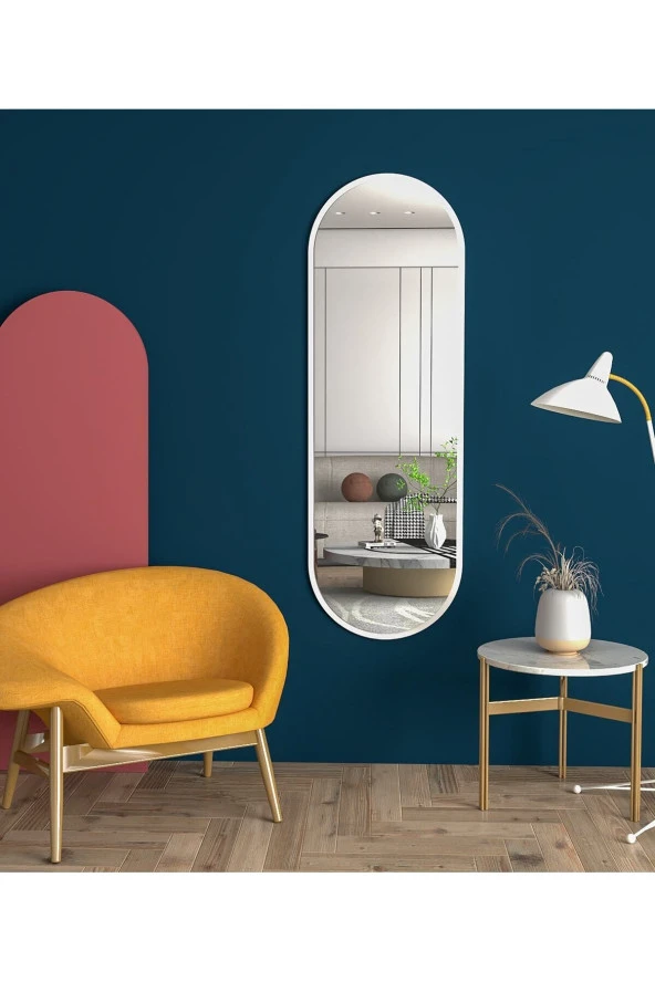 DekorLife Beyaz Oval Dekoratif Boy Aynası 150 X 50 Cm ürün görseli 1
