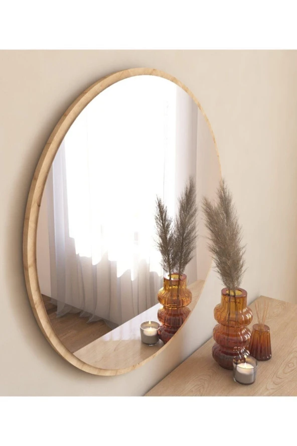 Nysamo 45 cm Safir Meşe Dekoratif Yuvarlak Antre Hol Koridor Salon Banyo Wc Ofis Aynası ürün görseli 1