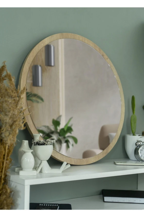 Nysamo 45 cm Safir Meşe Dekoratif Yuvarlak Antre Hol Koridor Duvar Salon Mutfak Banyo Wc Ofis Aynası ürün görseli 1