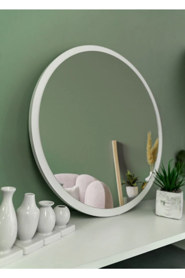 Nysamo 45 cm Beyaz Dekoratif Yuvarlak Antre Hol Koridor Duvar Salon Mutfak Banyo Ofis Aynası ürün görseli 1
