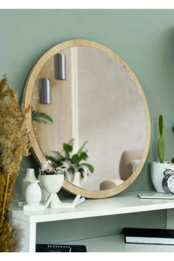 Nysamo 58 cm Safir Meşe Dekoratif Yuvarlak Antre Hol Koridor Duvar Salon Mutfak Banyo Wc Ofis Aynası ürün görseli 1
