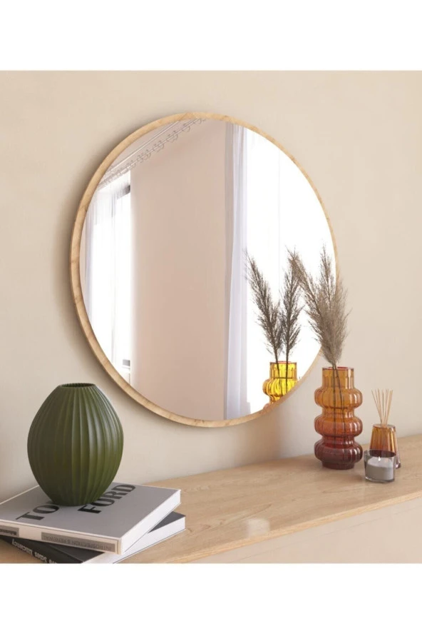 Nysamo 58 Cm Safir Meşe Dekoratif Yuvarlak Antre Hol Koridor Salon Mutfak Banyo Wc Ofis Aynası ürün görseli 1